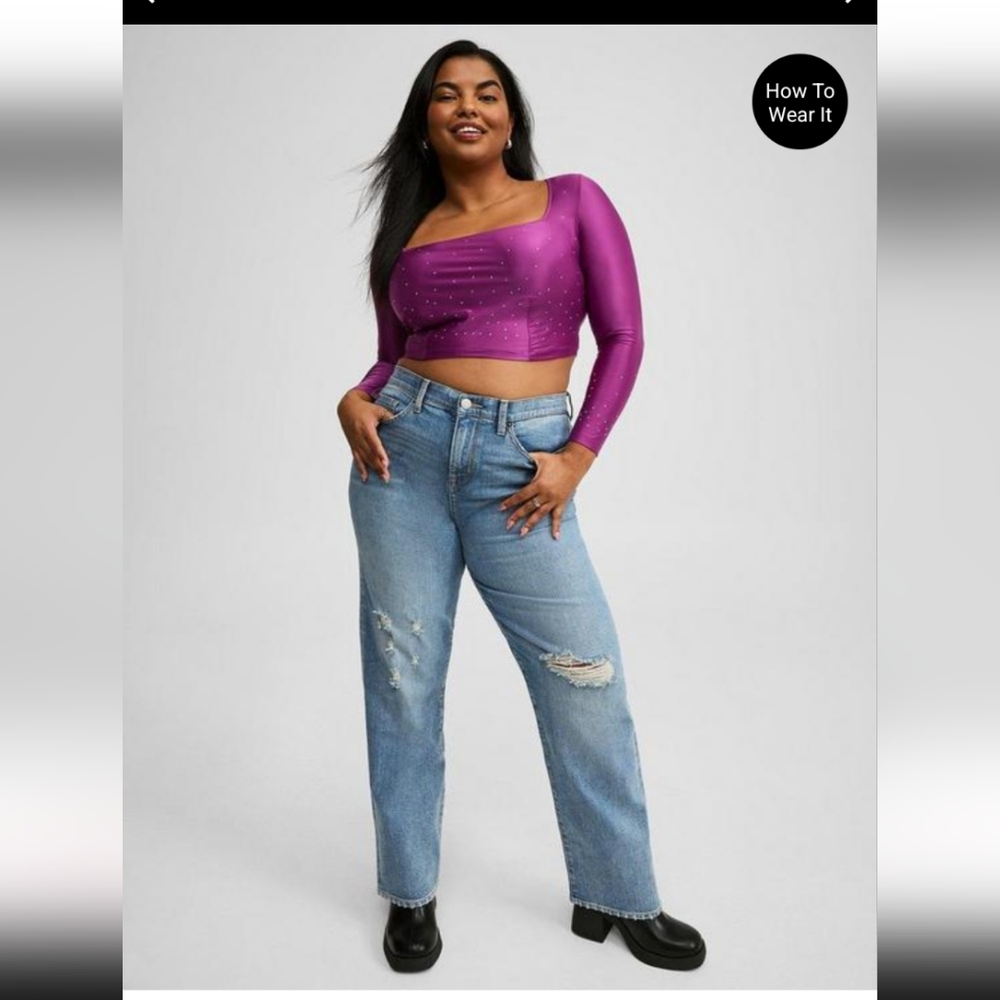 NWT Torrid Diamante Long Sleeve Crop Top - Picture 4 of 8